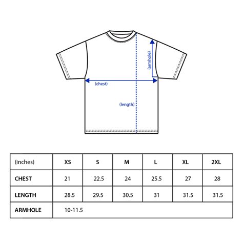 oversized t shirts chart.